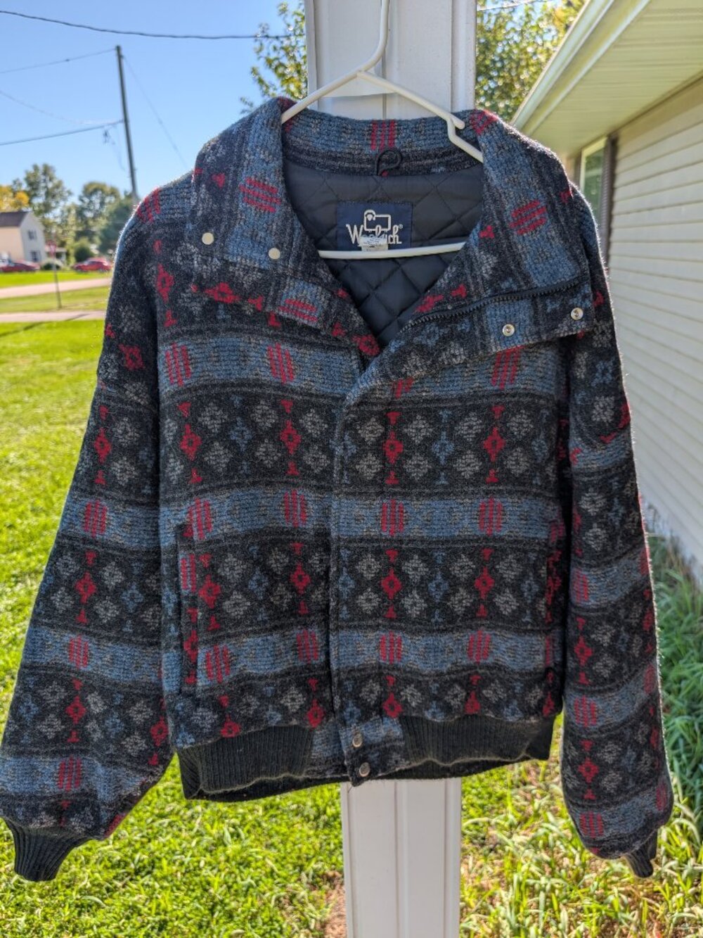 Vintage Woolrich Wool Mens Fair Isle Quilted Lined Bomber Jacket Size Med